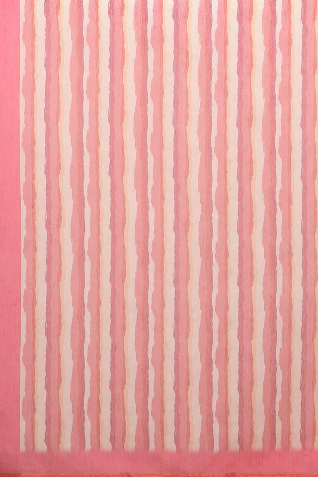 Red Stripe Printed Cotton Blend Saree