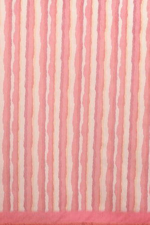 Red Stripe Printed Cotton Blend Saree