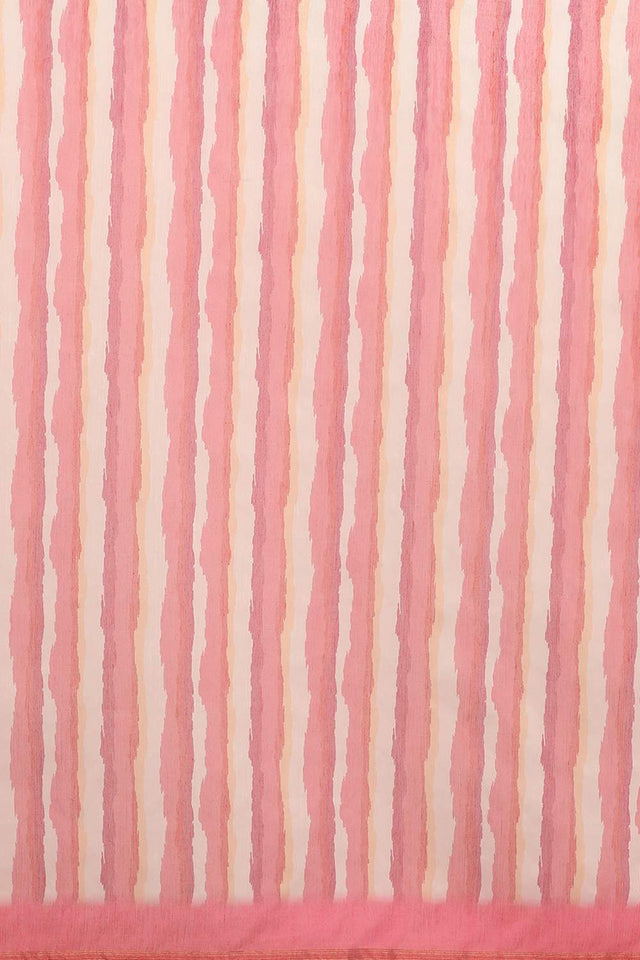 Red Stripe Printed Cotton Blend Saree