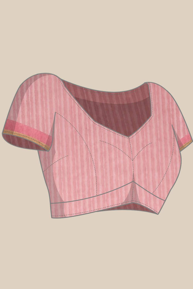 Red Stripe Printed Cotton Blend Saree