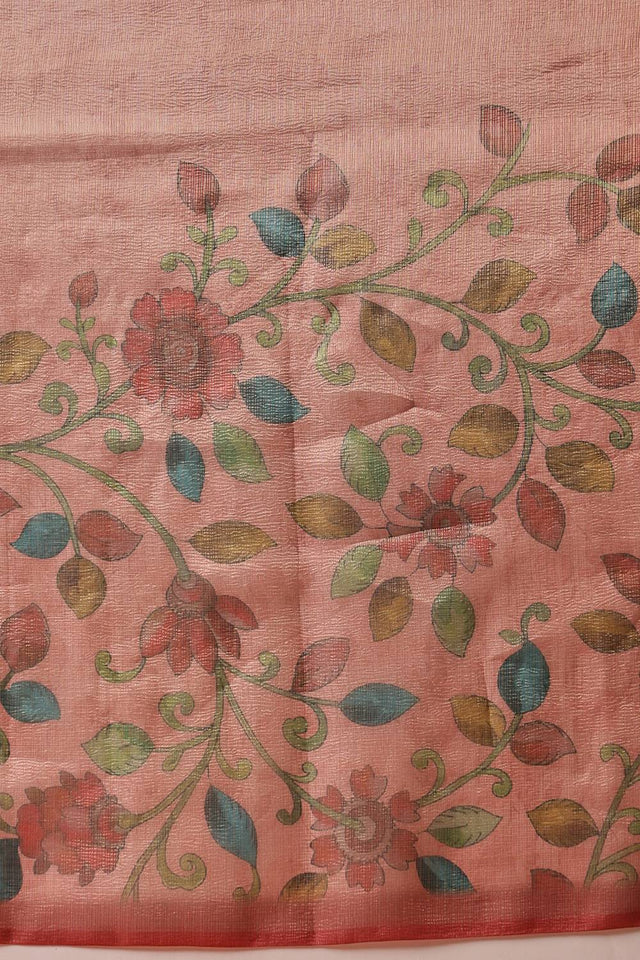 Peach Floral Printed Tissue Saree