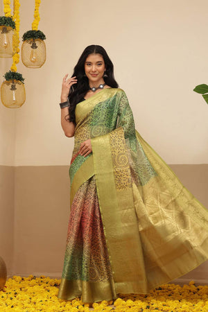 Olive Green Warli Printed Tissue Saree (SZ-DGROSE10-OL-3130)