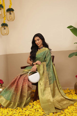 Olive Green Warli Printed Tissue Saree (SZ-DGROSE10-OL-3130)