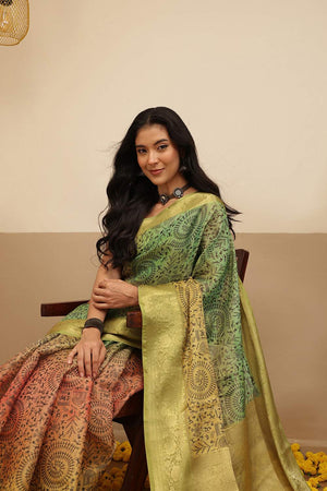 Olive Green Warli Printed Tissue Saree (SZ-DGROSE10-OL-3130)