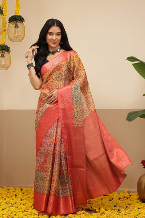 Orange Warli Printed Tissue Saree (SZ-DGROSE10-ORG-3132)