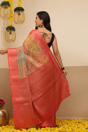 Orange Warli Printed Tissue Saree (SZ-DGROSE10-ORG-3132)