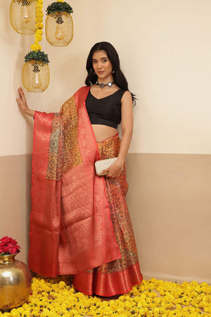 Orange Warli Printed Tissue Saree (SZ-DGROSE10-ORG-3132)