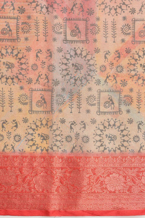 Orange Warli Printed Tissue Saree (SZ-DGROSE10-ORG-3132)