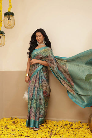Turquoise Warli Printed Tissue Saree (SZ-DGROSE10-TL-3131)