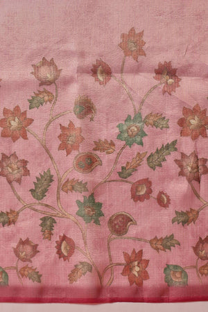 Pink Floral Printed Tissue Saree