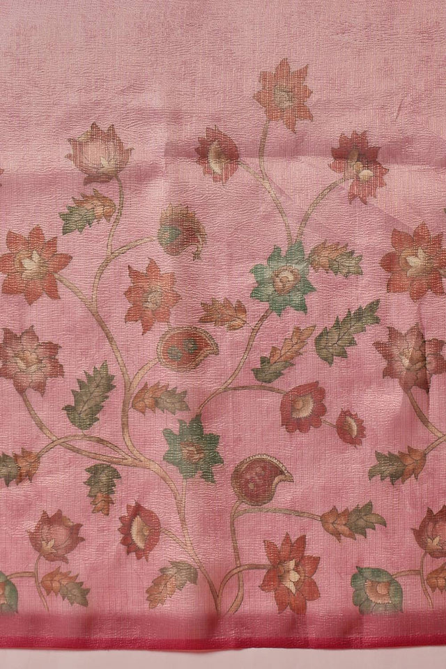 Pink Floral Printed Tissue Saree