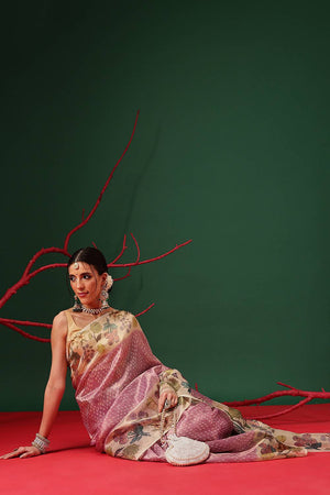 Multi Color Floral Printed Tissue Saree