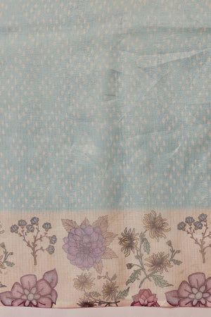 Turquoise Floral Printed Tissue Saree