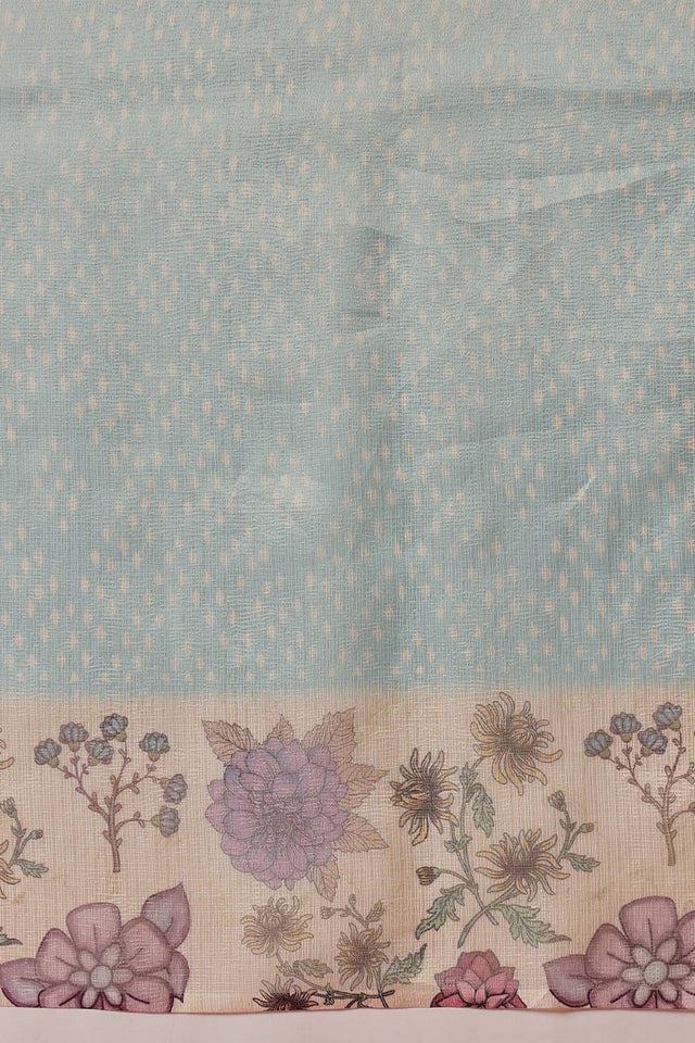 Turquoise Floral Printed Tissue Saree