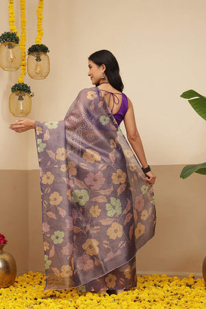 Lavender Floral Printed Tissue Saree (SZ-DGROSE9-LV-3127)