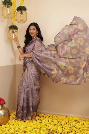Lavender Floral Printed Tissue Saree (SZ-DGROSE9-LV-3127)