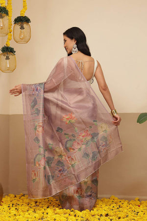 Violet Floral Printed Tissue Saree (SZ-DGROSE9-PP-3129)