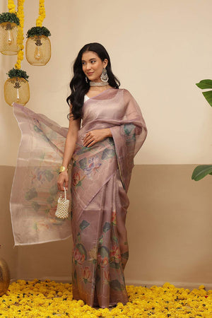 Violet Floral Printed Tissue Saree (SZ-DGROSE9-PP-3129)