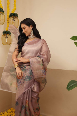 Violet Floral Printed Tissue Saree (SZ-DGROSE9-PP-3129)