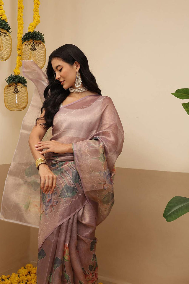 Violet Floral Printed Tissue Saree (SZ-DGROSE9-PP-3129)