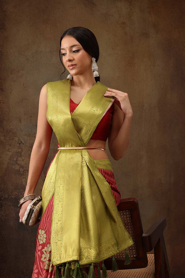 Red Kanjeevaram Silk Floral Saree