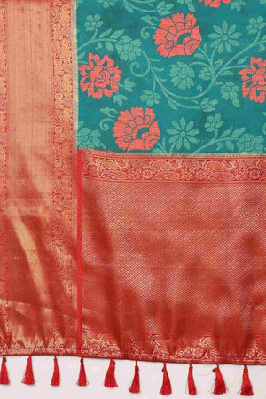Teal Kanjeevaram Silk Floral Saree