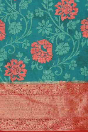 Teal Kanjeevaram Silk Floral Saree