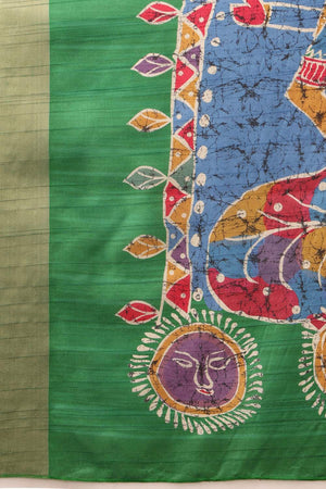 Green Floral Printed Silk Saree