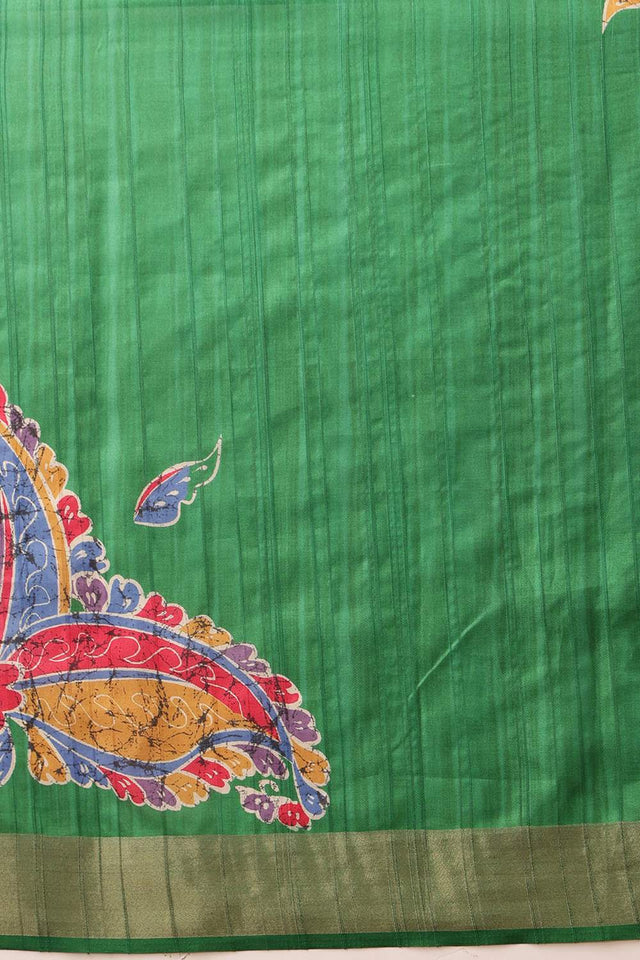 Green Floral Printed Silk Saree