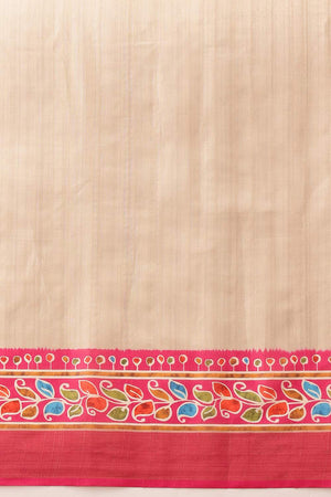 Beige Floral Printed Silk Saree