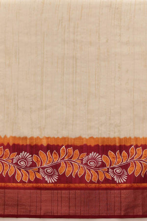 White Floral Printed Silk Saree