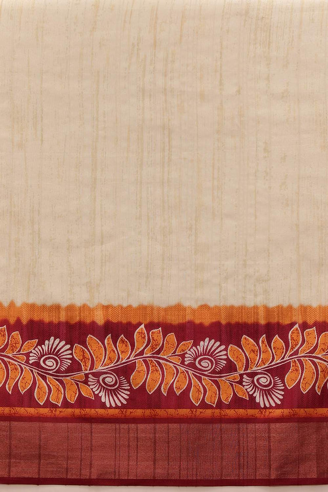 White Floral Printed Silk Saree