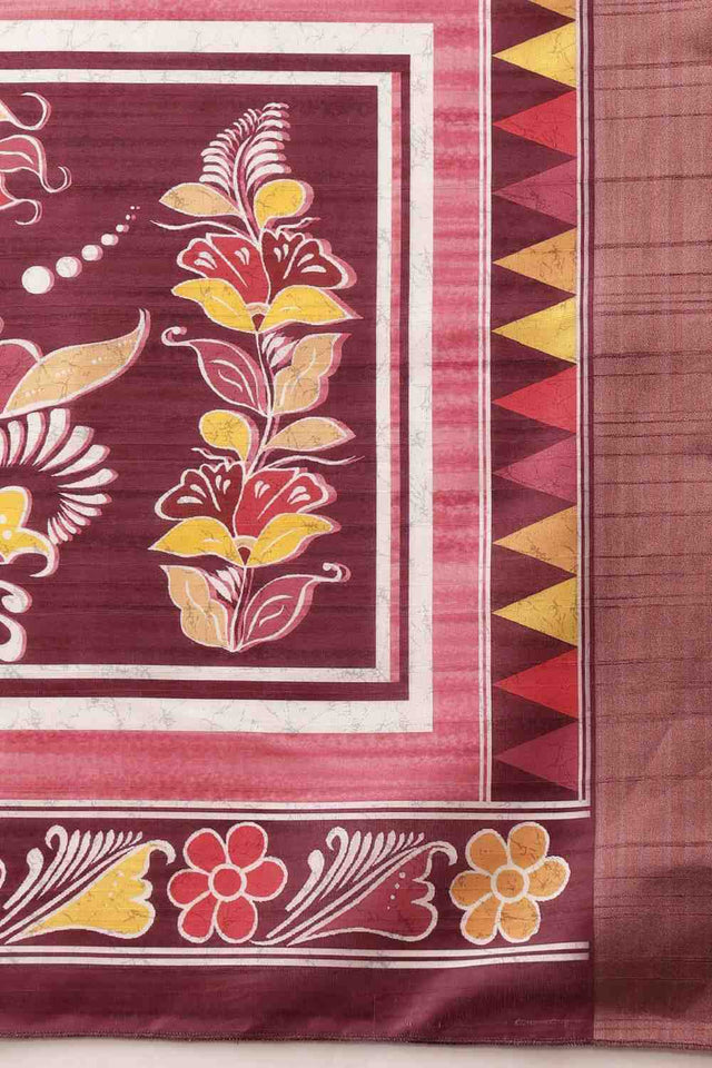 Pink Floral Printed Silk Saree