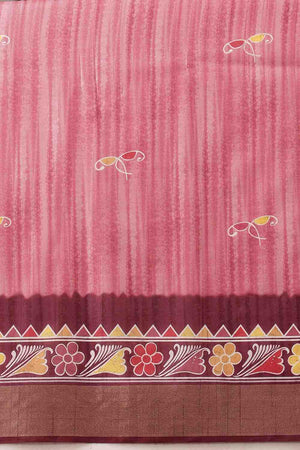 Pink Floral Printed Silk Saree