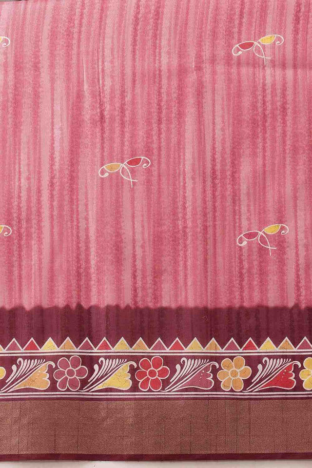 Pink Floral Printed Silk Saree