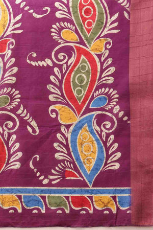 Violet Paisley Printed Silk Saree