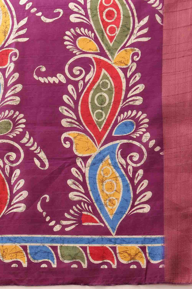 Violet Paisley Printed Silk Saree