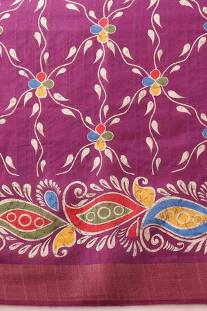 Violet Paisley Printed Silk Saree