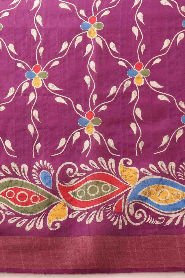 Violet Paisley Printed Silk Saree