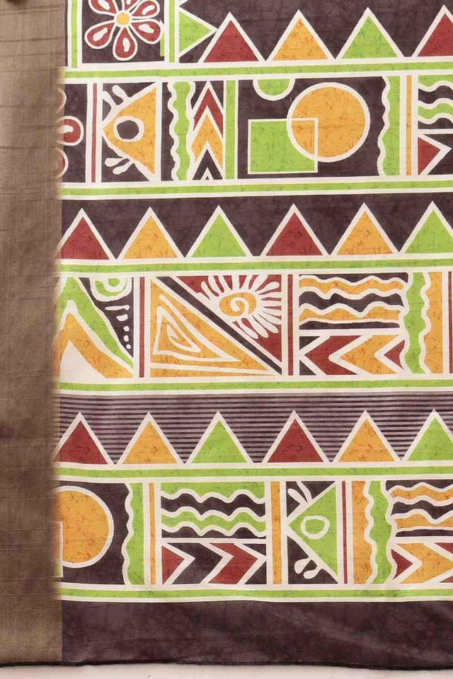 Yellow Warli Printed Silk Saree