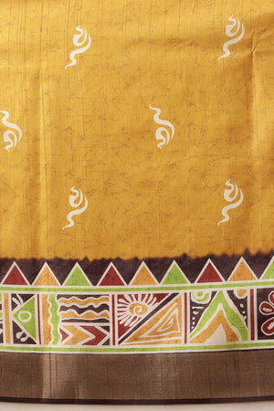 Yellow Warli Printed Silk Saree