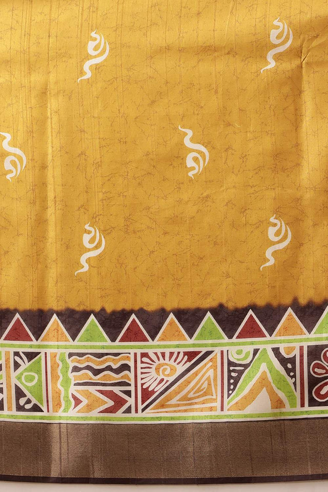 Yellow Warli Printed Silk Saree