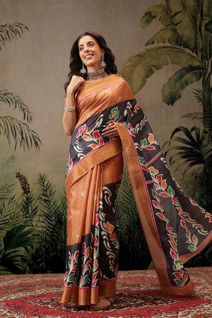 Multi-Color Floral Printed Silk Saree
