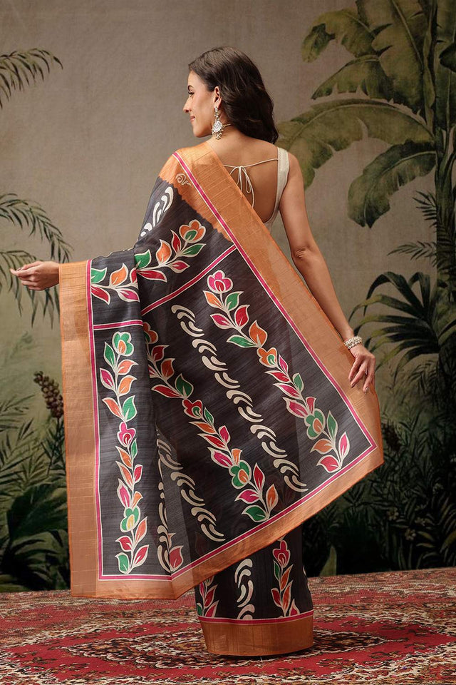 Multi-Color Floral Printed Silk Saree