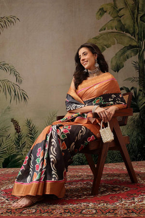 Multi-Color Floral Printed Silk Saree