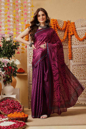 Violet Printed Satin Saree