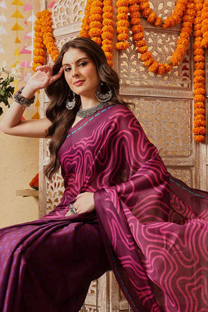 Violet Printed Satin Saree