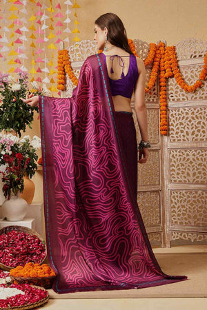 Violet Printed Satin Saree