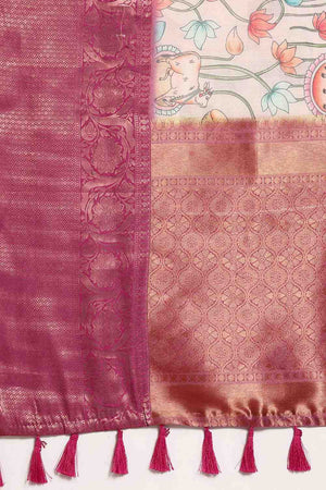 Beige Animal Printed Silk Saree