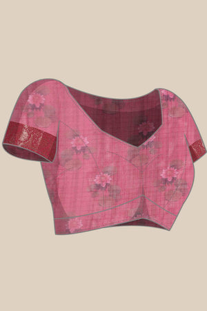 Turquoise Floral Printed Silk Saree